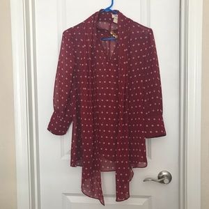 Maroon with gold polka dot blouse